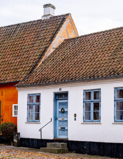 quiet street in the historic town of Roskilde, Denmark, famous for its well-preserved traditional architecture