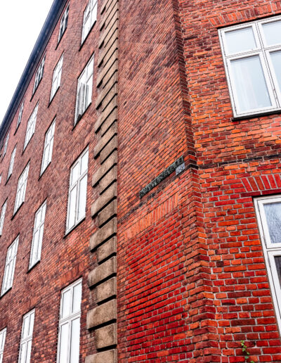 characteristic red-brick apartment building in Copenhagen, Denmark