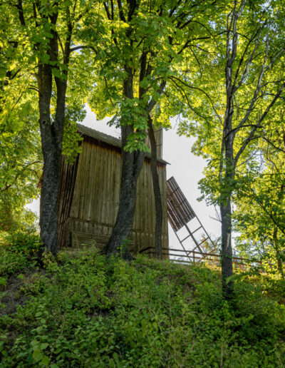traditional wooden windmill at the Dimitrie Gusti National Village Museum in Bucharest