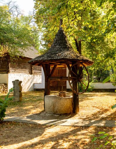 traditional Romanian well located within the Dimitrie Gusti National Village Museum in Bucharest, Romania.